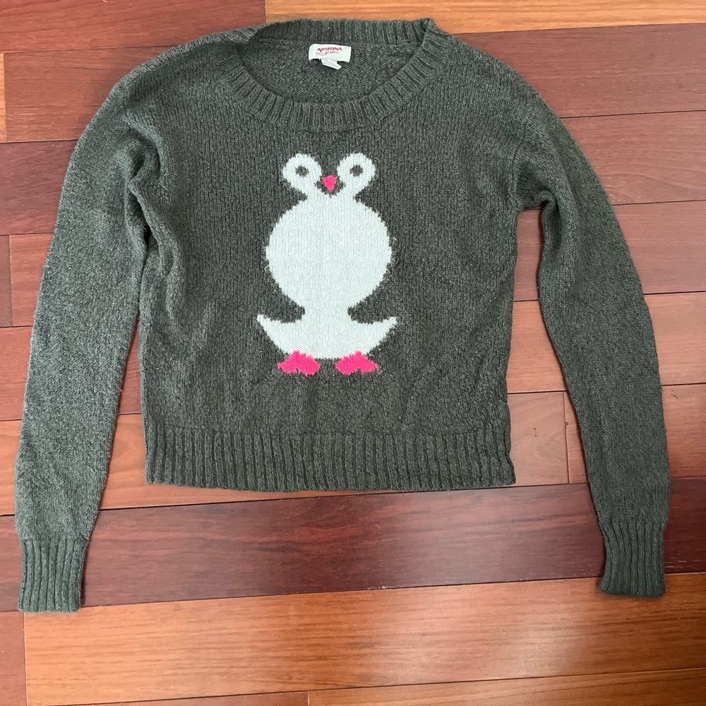 Arizona Jean Company Olive Sweater with White and Pink Design